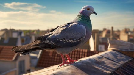 Pigeon on the roof of the house in the city.の素材