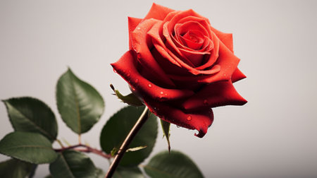 red rose with water drops on white background, valentines dayの素材
