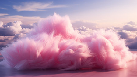 3d illustration of a fluffy pink cloud against a blue sky with cloudsの素材