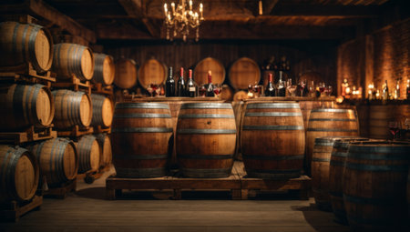 Wine barrels in cellar of winery. Winery concept.の素材
