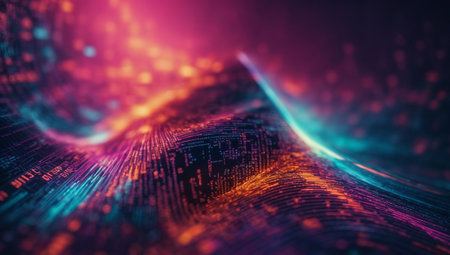 3d rendering of abstract digital particles with depth of field and bokehの素材