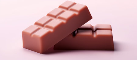 Two pieces of chocolate on a pink background. 3d rendering.の素材