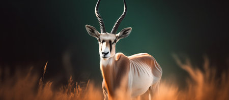 Gazelle standing in the grass on dark background. 3d renderingの素材