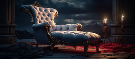 Luxury vintage armchair in the interior. 3D renderingの素材
