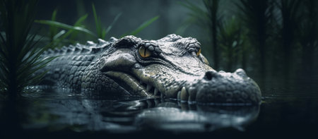 Crocodile in the water, close-up shot.の素材