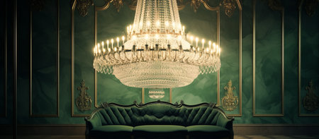 Vintage interior with a sofa and a chandelier. 3d renderの素材