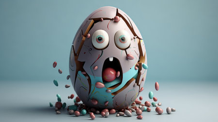 Easter egg with a surprised face. 3d render illustration.の素材