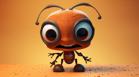 Cute Cartoon Ant on a orange background. 3d Renderingの素材