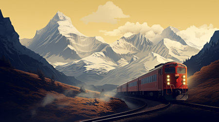 Train on the road to the top of the mountains, vector illustrationの素材