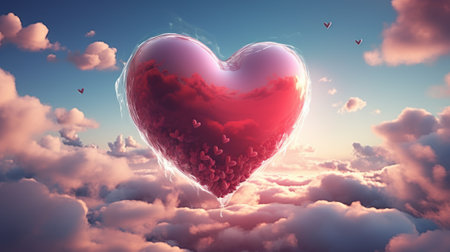 Red heart in the clouds. 3D illustration. Valentine's Day.の素材