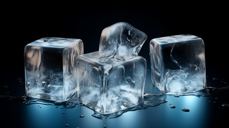 Ice cubes on black background. 3D rendering. Close up.の素材