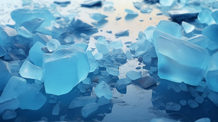 Blue ice cubes on a dark background. 3d rendering, 3d illustration.の素材