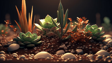 3d render of cactus in the desert. 3d illustrationの素材