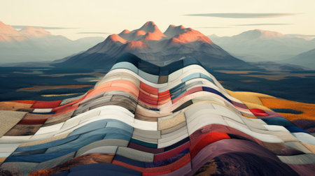 3D rendering of abstract landscape background with mountains and clouds in the skyの素材