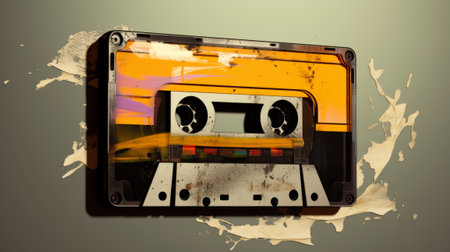 Vintage audio cassette tape on grunge background. Retro style.の素材