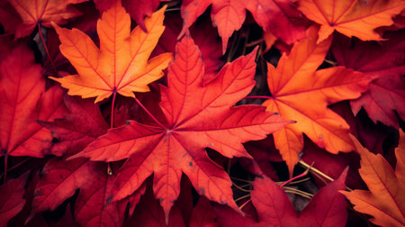 Autumn maple leaves background. Colorful maple leaves in autumn seasonの素材