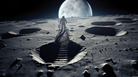 Astronaut standing on the top of the planet and looking at the moonの素材