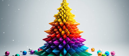 3d render of christmas tree made of multicolored ballsの素材