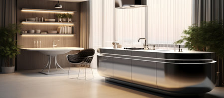 3d render of a modern kitchen with a black and white designの素材