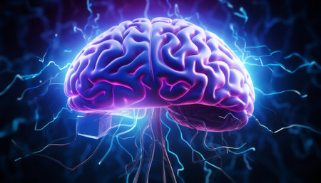 Human brain with neurons and nervous system, 3D rendering. Computer digital drawing.の素材