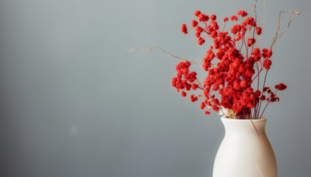 Dried flowers in vase on gray background, retro tonedの素材