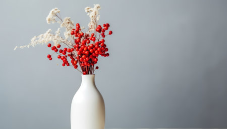 Autumn bouquet of wildflowers in vase on gray backgroundの素材