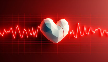 Heart and heartbeat on a red background. 3d rendering. Computer digital drawing.の素材