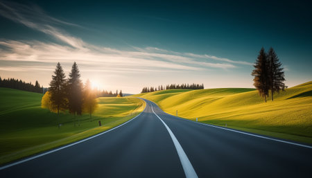 Asphalt road in the countryside at sunset. Beautiful nature landscape.の素材