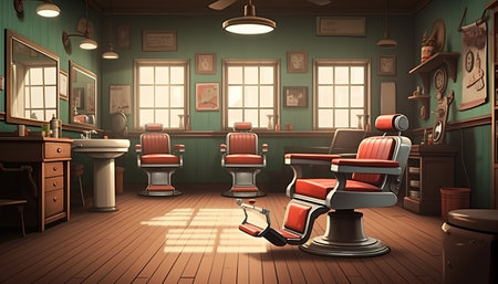 Barber shop interior with chair and hairdresser - renderingの素材