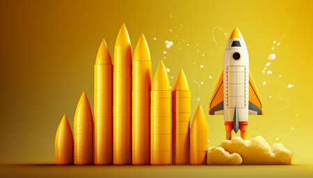 Rocket launch on a yellow background. Vector illustration. Eps 10.の素材