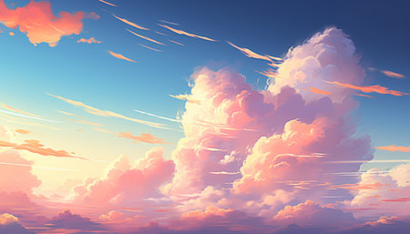 3D illustration of beautiful clouds in the blue sky at sunset.の素材