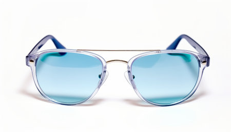 Sunglasses in an iron frame with blue lenses isolated on whiteの素材