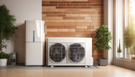 Modern air conditioner in the room. 3d rendered illustration.の素材