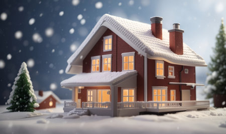 House in the snow. 3D illustration. Christmas and New Year concept.の素材
