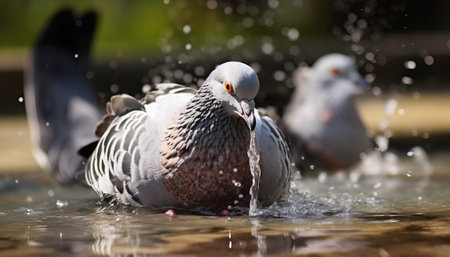 pigeon in the water, close-up of a birdの素材