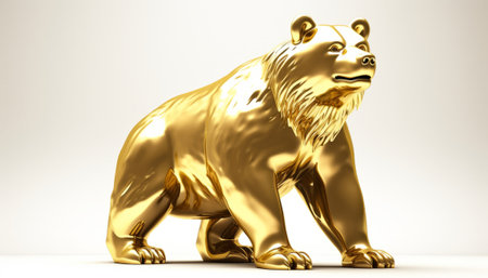 Golden bear isolated on white background. 3D rendering. Golden lion.の素材