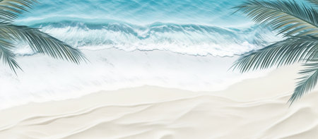 Seascape with palm leaves and white sand. Vector illustration.の素材