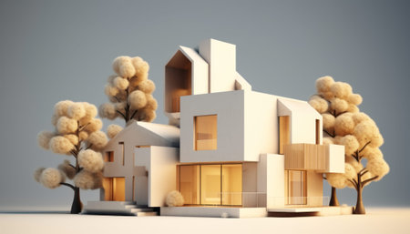 3d rendering of a modern house on the background of trees.の素材