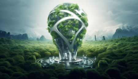 Ecology concept with green tree in the shape of a light bulbの素材