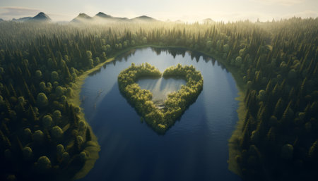 Heart shaped island in the middle of the forest. 3d renderingの素材