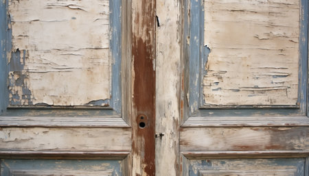 Old wooden door with peeling paint. Background and texture for design.の素材