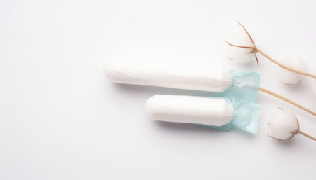 Hygienic tampons on a white background with copy space.の素材