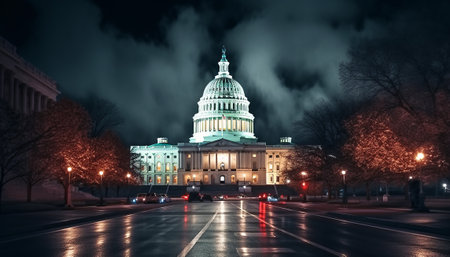 Capitol building in Washington DC at night. United States of America.の素材
