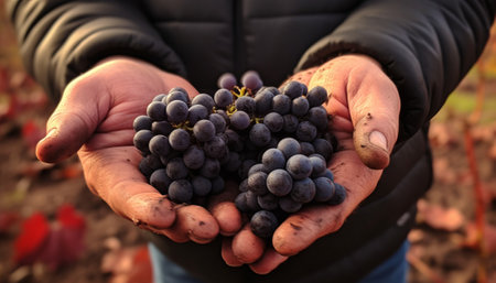 Grapes in the hands of a farmer. Selective focus. nature.の素材