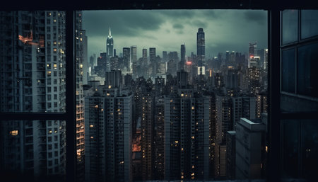 View of the city from the window of a high-rise buildingの素材