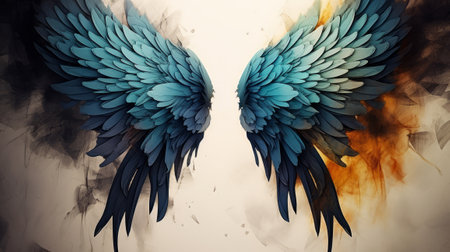 Colorful wings on a white background. 3d rendering, 3d illustration.の素材