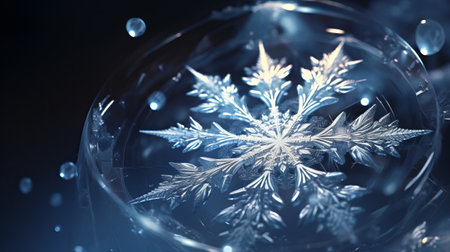 Snowflakes in glass on black background. 3D illustration.の素材