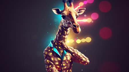 Giraffe with human body and glowing lights. 3D renderingの素材
