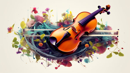 violin and flower in watercolor style on white background, music conceptの素材