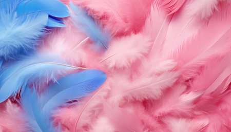 Beautiful color feathers as background, closeup. Color of the year 2019.の素材